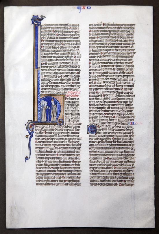 A French manuscript leaf - Exodus, c.1275 (ex-Chester Beatty Collection), overall 17.5 x 13in.